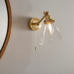 Luminosa Lighting Luminosa Faraday Bathroom Adjustable Dome Wall Light With Pull Cord Satin Brass Glass Shade - thumbnail 2