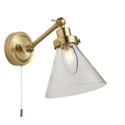 Luminosa Lighting Luminosa Faraday Bathroom Adjustable Dome Wall Light With Pull Cord Satin Brass Glass Shade - thumbnail 1