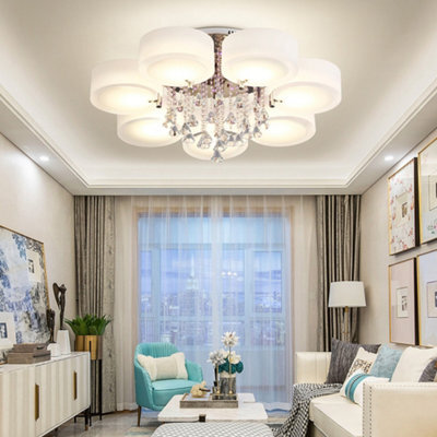 Darphe Modern 7 Petal Led Semi Ceiling Light With Diamond Crystal Pendant, Dimmable And Color-Changing Ceiling Light - image 1