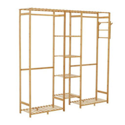 Wooden Clothes Rack With Hooks , Storage Organizer Shelf For Tidy And Stylish Home Decoration - thumbnail 3