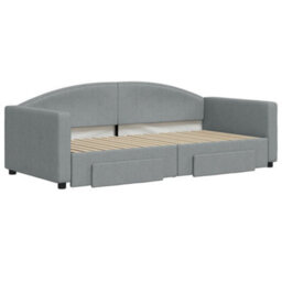 Berkfield Daybed With Trundle And Drawers Light Grey 90X190 Cm Fabric - thumbnail 3