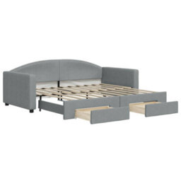 Berkfield Daybed With Trundle And Drawers Light Grey 90X190 Cm Fabric - thumbnail 2