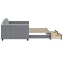 Berkfield Daybed With Trundle And Drawers Light Grey 90X190 Cm Fabric - thumbnail 4