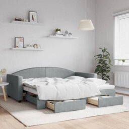 Berkfield Daybed With Trundle And Drawers Light Grey 90X190 Cm Fabric