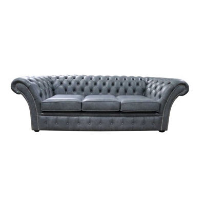 Chesterfield 3 Seater Sofa Settee Stella Liquorice Grey Leather In Balmoral Style - image 1