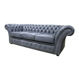 Chesterfield 3 Seater Sofa Settee Stella Liquorice Grey Leather In Balmoral Style - thumbnail 3