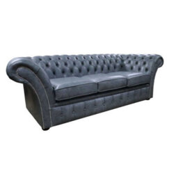 Chesterfield 3 Seater Sofa Settee Stella Liquorice Grey Leather In Balmoral Style - thumbnail 2