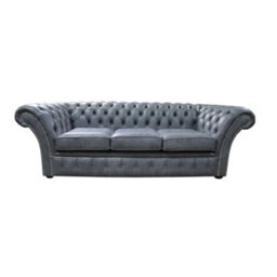 Chesterfield 3 Seater Sofa Settee Stella Liquorice Grey Leather In Balmoral Style - thumbnail 1