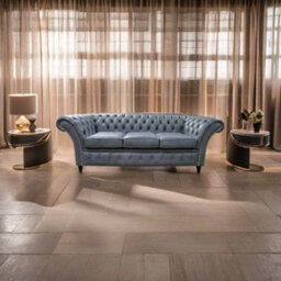 Chesterfield 3 Seater Sofa Settee Stella Liquorice Grey Leather In Balmoral Style - thumbnail 4