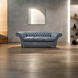 Chesterfield 3 Seater Sofa Settee Stella Liquorice Grey Leather In Balmoral Style - thumbnail 5