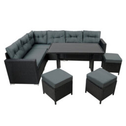 MonsterShop Rattan Corner Dining Set Outdoor Garden Furniture Black 9 Seater With Composite Table - thumbnail 1