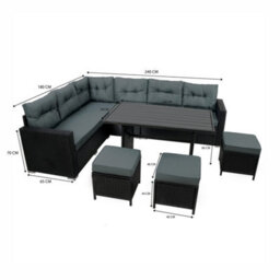 MonsterShop Rattan Corner Dining Set Outdoor Garden Furniture Black 9 Seater With Composite Table - thumbnail 6
