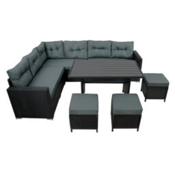 MonsterShop Rattan Corner Dining Set Outdoor Garden Furniture Black 9 Seater With Composite Table - thumbnail 3