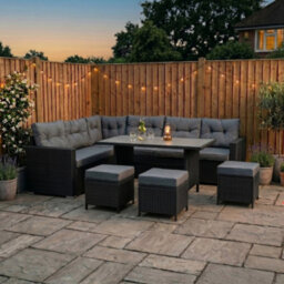 MonsterShop Rattan Corner Dining Set Outdoor Garden Furniture Black 9 Seater With Composite Table - thumbnail 5