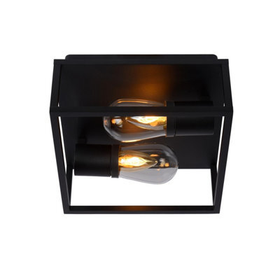 Lucide Carlyn Modern Flush Ceiling Light Bathroom - 2Xe14 - Ip54 - Black - image 1