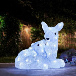 Samuel Alexander 27Cm Battery Powered Light Up Ice Frosted Christmas Doe & Fawn With Leds - thumbnail 3
