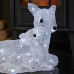 Samuel Alexander 27Cm Battery Powered Light Up Ice Frosted Christmas Doe & Fawn With Leds - thumbnail 5