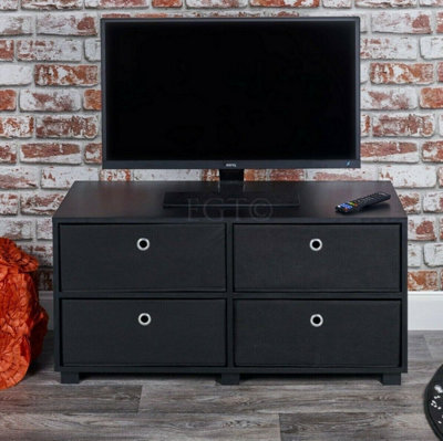 Urbn-Living Urbnliving 96Cm Width Black Wooden Tv Unit Stand Furniture With 4 Black Storage Drawers - image 1