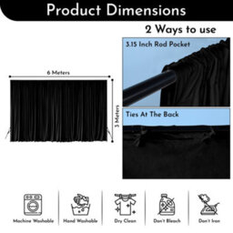 Neel Blue Black Velvet Backdrop Curtain Wrinkle-Free Polyester Fabric Background With Drapes, 3X6 Metres - thumbnail 2