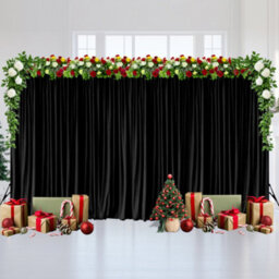 Neel Blue Black Velvet Backdrop Curtain Wrinkle-Free Polyester Fabric Background With Drapes, 3X6 Metres - thumbnail 6