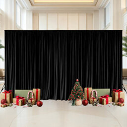 Neel Blue Black Velvet Backdrop Curtain Wrinkle-Free Polyester Fabric Background With Drapes, 3X6 Metres - thumbnail 7
