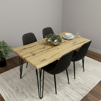 Kosy Koala Modern Dining Table Set With 4 Black Gem Pattern Chairs Kitchen Dining Room Furniture - image 1