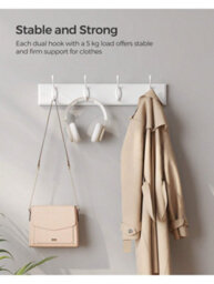 LEDREM Coat Rack, Wall-Mounted Coat Hook, 4 Dual Metal Hooks, For Coats, Bags, In The Hallway, Bedroom, Living Room, White - thumbnail 6