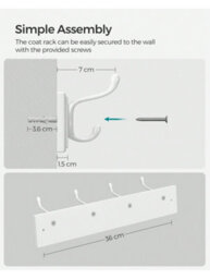 LEDREM Coat Rack, Wall-Mounted Coat Hook, 4 Dual Metal Hooks, For Coats, Bags, In The Hallway, Bedroom, Living Room, White - thumbnail 8
