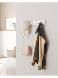 LEDREM Coat Rack, Wall-Mounted Coat Hook, 4 Dual Metal Hooks, For Coats, Bags, In The Hallway, Bedroom, Living Room, White - thumbnail 2