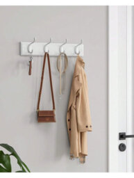 LEDREM Coat Rack, Wall-Mounted Coat Hook, 4 Dual Metal Hooks, For Coats, Bags, In The Hallway, Bedroom, Living Room, White - thumbnail 1