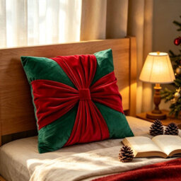 Amorly 18 X 18In Christmas Red Green Velvet Cushion Covers, Bow Design Throw Pillow Cases For Sofa Bed Decor, Inserts Not Included - thumbnail 7