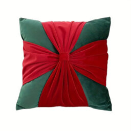 Amorly 18 X 18In Christmas Red Green Velvet Cushion Covers, Bow Design Throw Pillow Cases For Sofa Bed Decor, Inserts Not Included - thumbnail 4