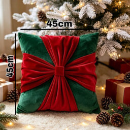 Amorly 18 X 18In Christmas Red Green Velvet Cushion Covers, Bow Design Throw Pillow Cases For Sofa Bed Decor, Inserts Not Included - thumbnail 5