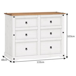 Mercers Furniture Corona White 6 Drawer Wide Chest Of Drawers Sideboard Solid Wood Mexican Pine Wooden - thumbnail 2