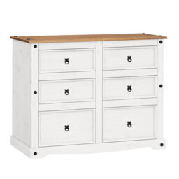 Mercers Furniture Corona White 6 Drawer Wide Chest Of Drawers Sideboard Solid Wood Mexican Pine Wooden - thumbnail 3