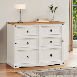 Mercers Furniture Corona White 6 Drawer Wide Chest Of Drawers Sideboard Solid Wood Mexican Pine Wooden
