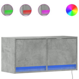 Berkfield Tv Wall Cabinet With Led Lights Concrete Grey 80X31X35 Cm - thumbnail 2