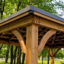 Backyard Discovery Barrington Wooden Gazebo 14X12Ft Cedar Frame Steel Roof Powerport Usb Weather Resistant Garden - thumbnail 6