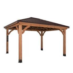 Backyard Discovery Barrington Wooden Gazebo 14X12Ft Cedar Frame Steel Roof Powerport Usb Weather Resistant Garden - thumbnail 7