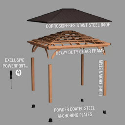 Backyard Discovery Barrington Wooden Gazebo 14X12Ft Cedar Frame Steel Roof Powerport Usb Weather Resistant Garden - thumbnail 4
