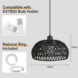 Harper Living Easy Fit Handwoven Rope Ceiling Light Shade With Reducer Ring, E27/b22 Black Woven Shade For Pendant Lights & Floor - thumbnail 5