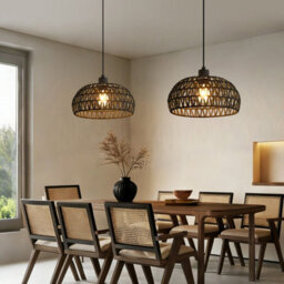 Harper Living Easy Fit Handwoven Rope Ceiling Light Shade With Reducer Ring, E27/b22 Black Woven Shade For Pendant Lights & Floor - thumbnail 2