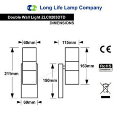Long Life Lamps Company Outdoor Up Down Wall Light Dusk Till Dawn Sensor Stainless Steel Finish Zlc0203Dtd - thumbnail 2