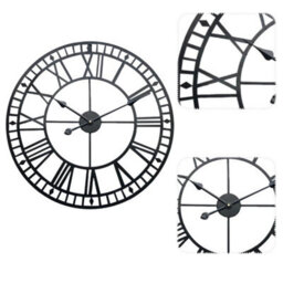 Large Metal Skeleton Wall Clock Big Giant Roman Numerals Round Clocks Black - thumbnail 7