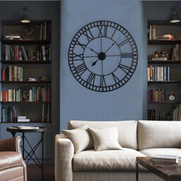 Large Metal Skeleton Wall Clock Big Giant Roman Numerals Round Clocks Black - thumbnail 4