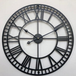 Large Metal Skeleton Wall Clock Big Giant Roman Numerals Round Clocks Black - thumbnail 3