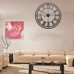 Large Metal Skeleton Wall Clock Big Giant Roman Numerals Round Clocks Black - thumbnail 5