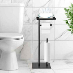 Toilet Roll Holder Free Standing Black Toilet Paper Holder Stand - thumbnail 4