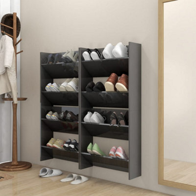 Walplus Wall Shoe Cabinets 4 Pcs High Gloss Grey 60X18X60 Cm Engineered Wood - image 1