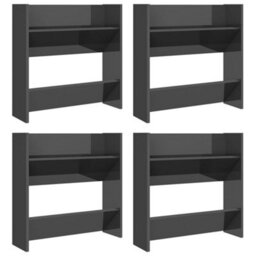 Walplus Wall Shoe Cabinets 4 Pcs High Gloss Grey 60X18X60 Cm Engineered Wood - thumbnail 2